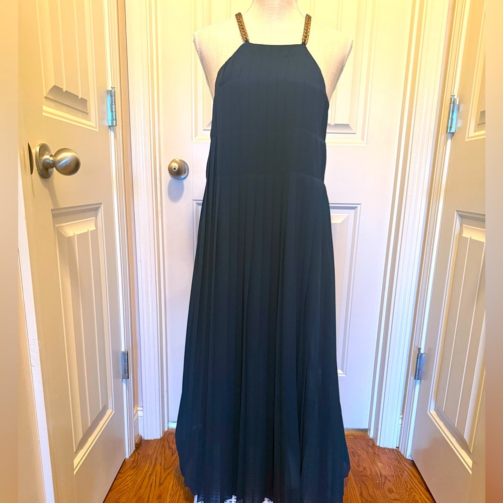 New Rachel Roy Dark Green Dress with Gold Chain Straps